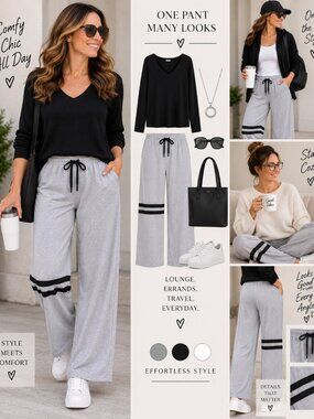 Smart & Sexy Lounge Pants – Women's XL – Gray with Black Stripe Detail